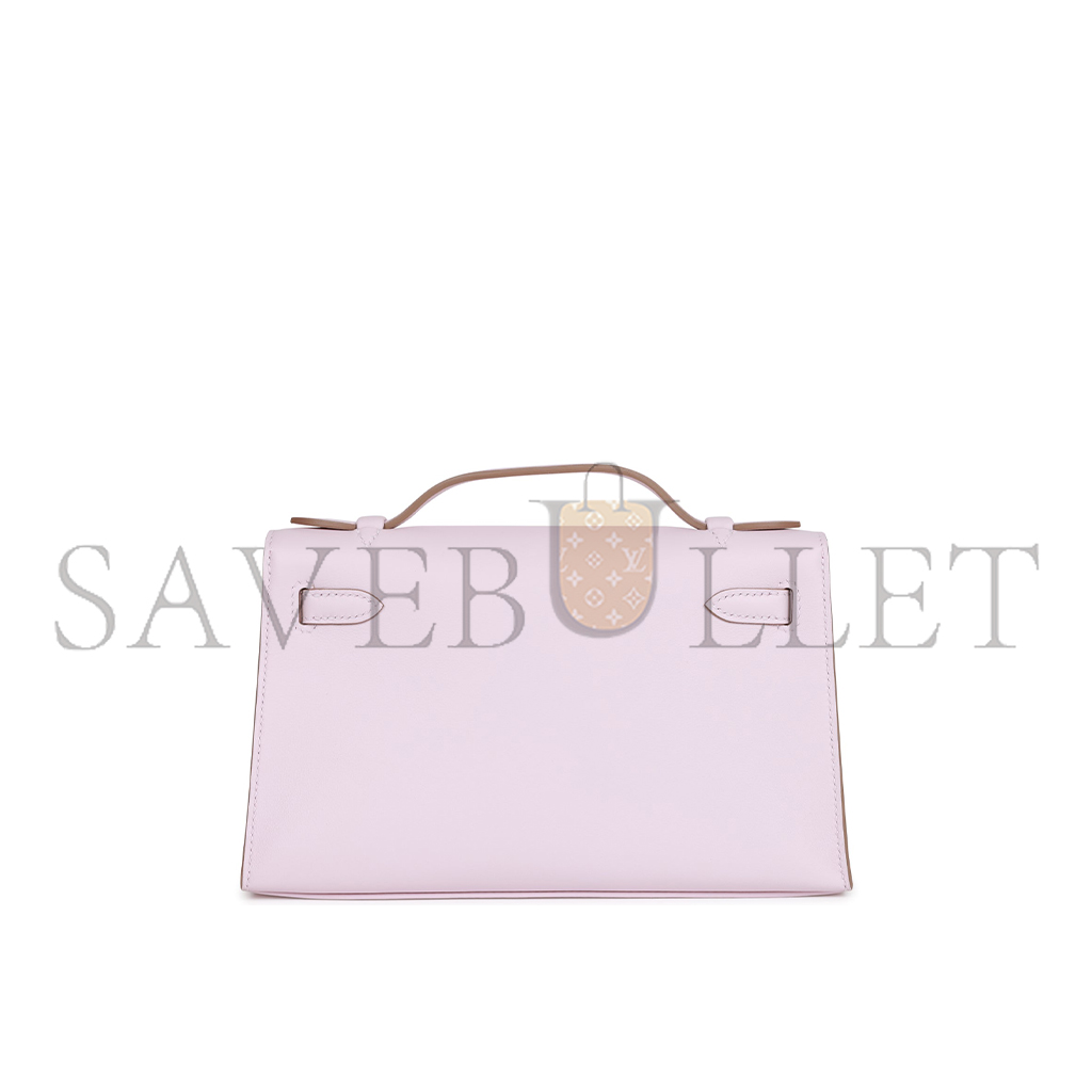 H**mes kelly pochette mauve pale swift palladium hardware (22*14*7cm)